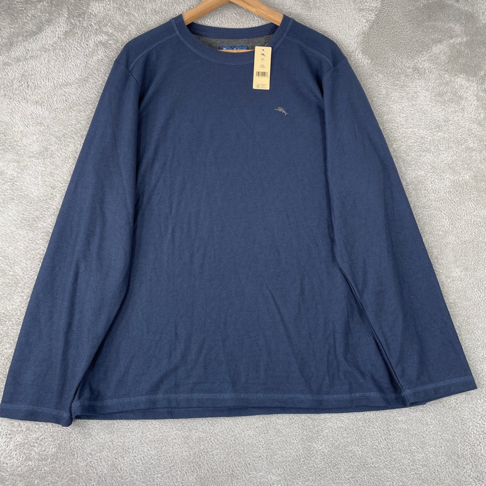 Tommy Bahama Shirt Mens Large Blue Island Sleepwear Waffle Knit Textured Relaxed